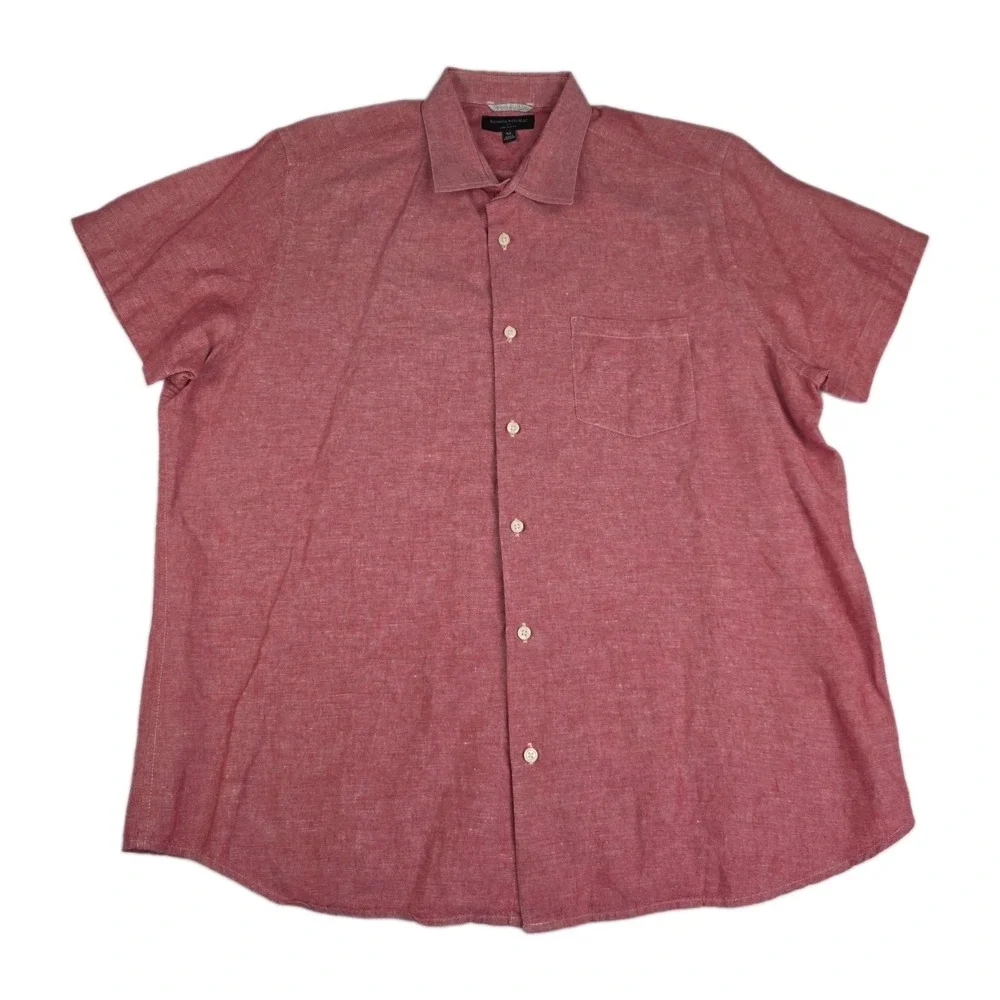 Banana Republic Linen Shirt Mens XL Pink Short Sleeve Button Up Beach Cotton